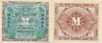 Deutschland, Alliierte Besatzung, 1/2 Mark Ro.200a US-Druck KN 9 stellig mit Geheimzeichen F, -