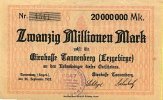 Sachsen 20 Mio.Mark 26.September Tannenberg, Girokasse -