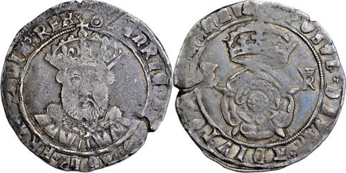 Henry VIII, silver testoon, c. 1544-7, Tower mint, mintmark pellet in annulet