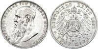 Sachsen Meiningen 5 Mark Georg II., Bart berührt Perlkreis -