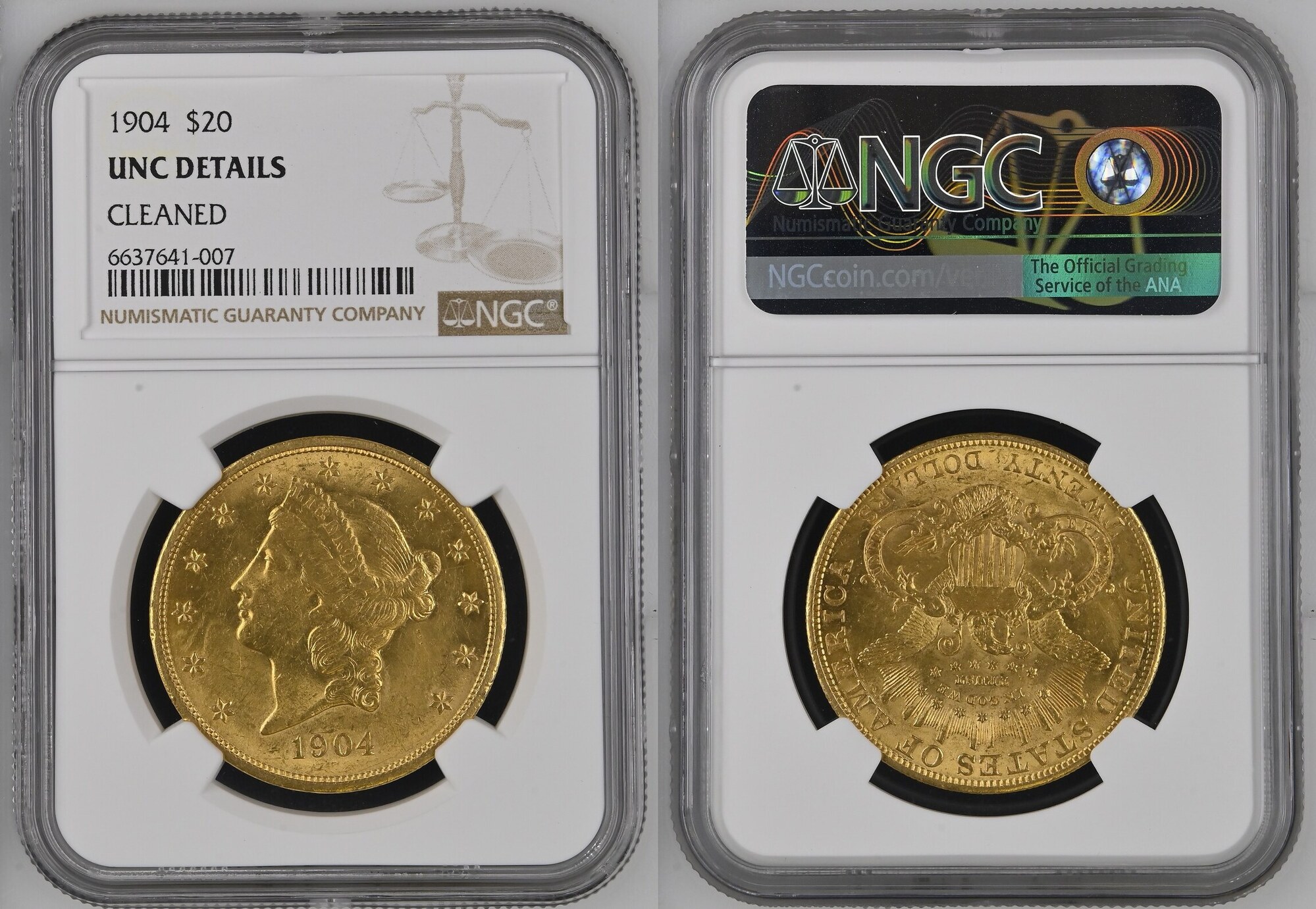 USA $20 DOUBLE EAGLE 1904 NGC UNC Details | MA-Shops