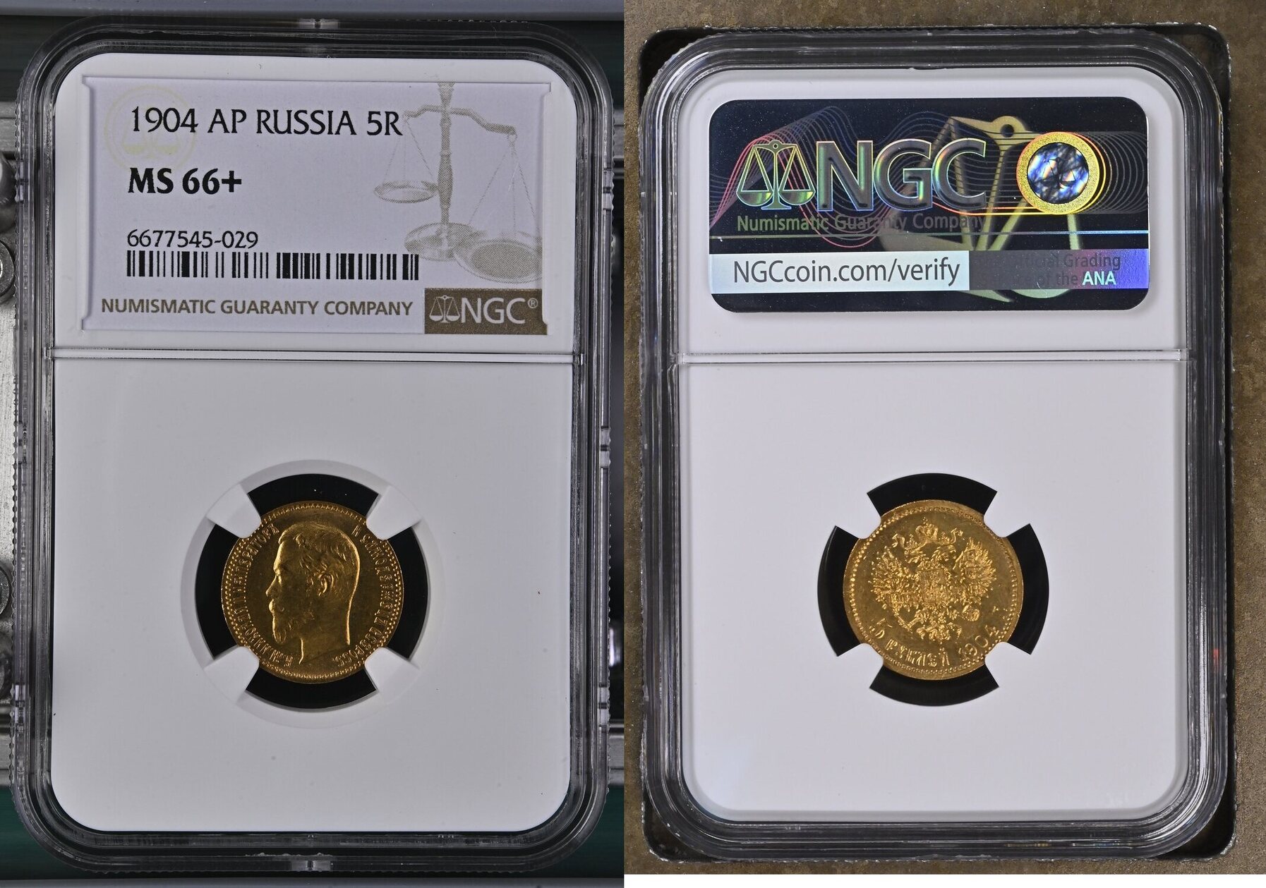 RUSSIA 5 Roubles 1904 AP NGC MS 66+ | MA-Shops