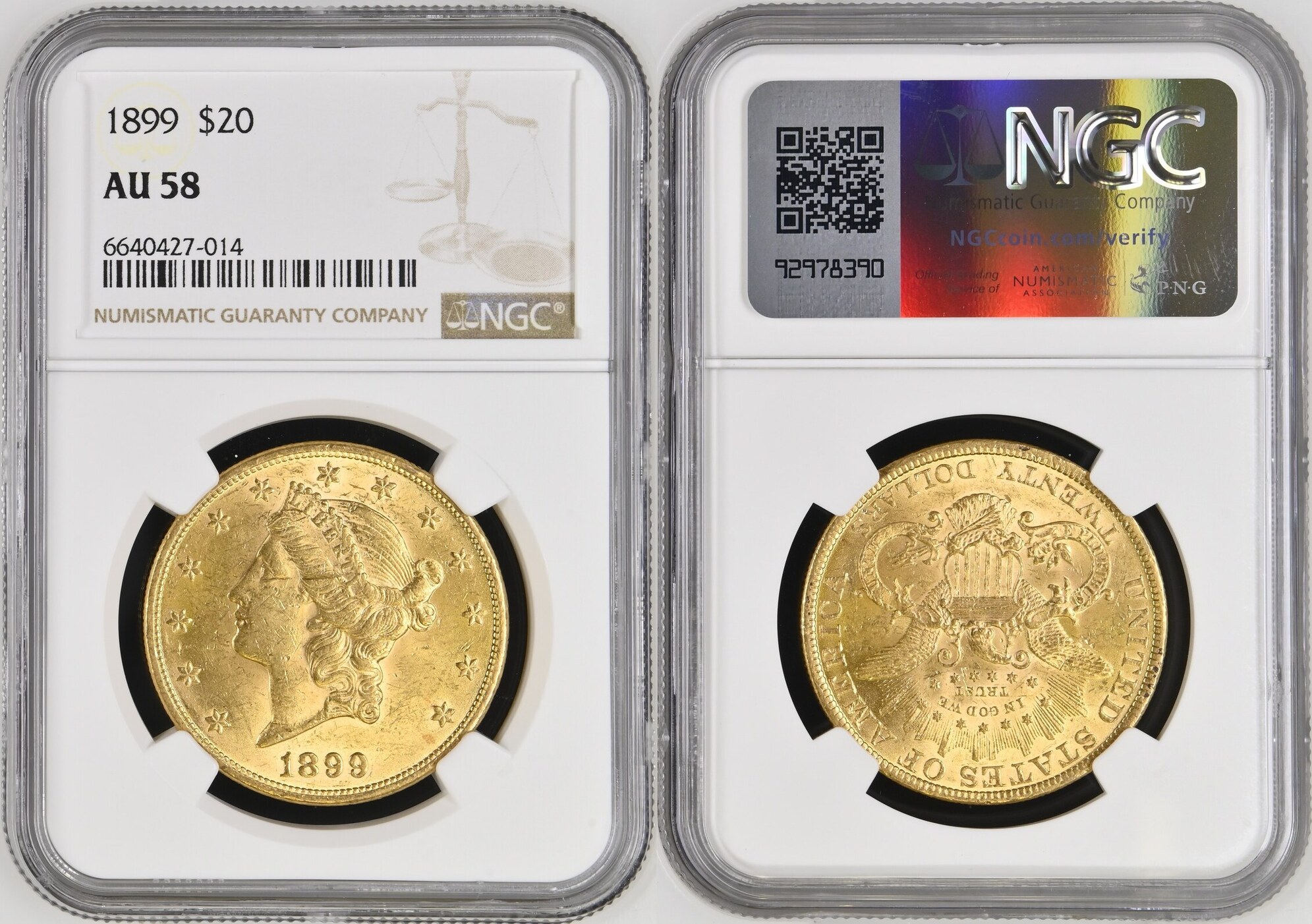 USA 20 DOUBLE EAGLE 1899 NGC AU 58 MA Shops