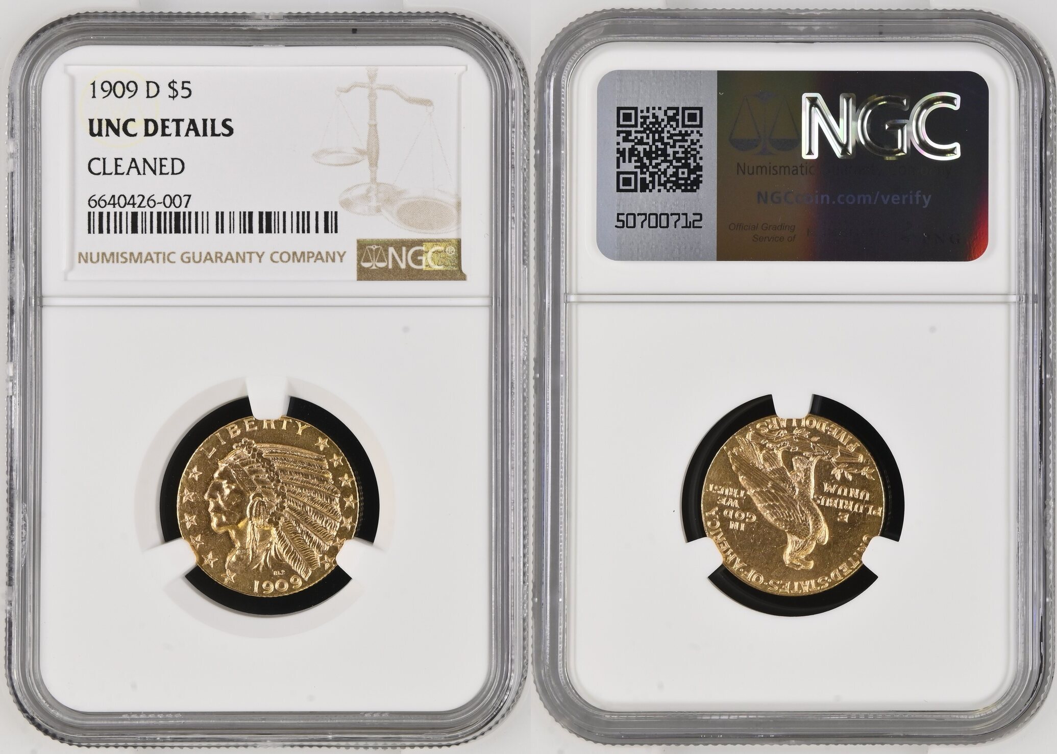 USA 5 HALF EAGLE 1909 NGC UNC Details MA Shops