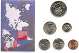 1 Dollar + KMS 2004 KMS USA 1 Cent - Quarter Dollar, Liberia 1 Dollar, Arnold Schwarzenegger BU in BliBUer