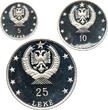 Albanien 410 Leke Ag & Au 1968 Set, KMS, 500. Jahrestag von Skanderbegs Tod, Silber & Gold, RR BU Proof, original Box