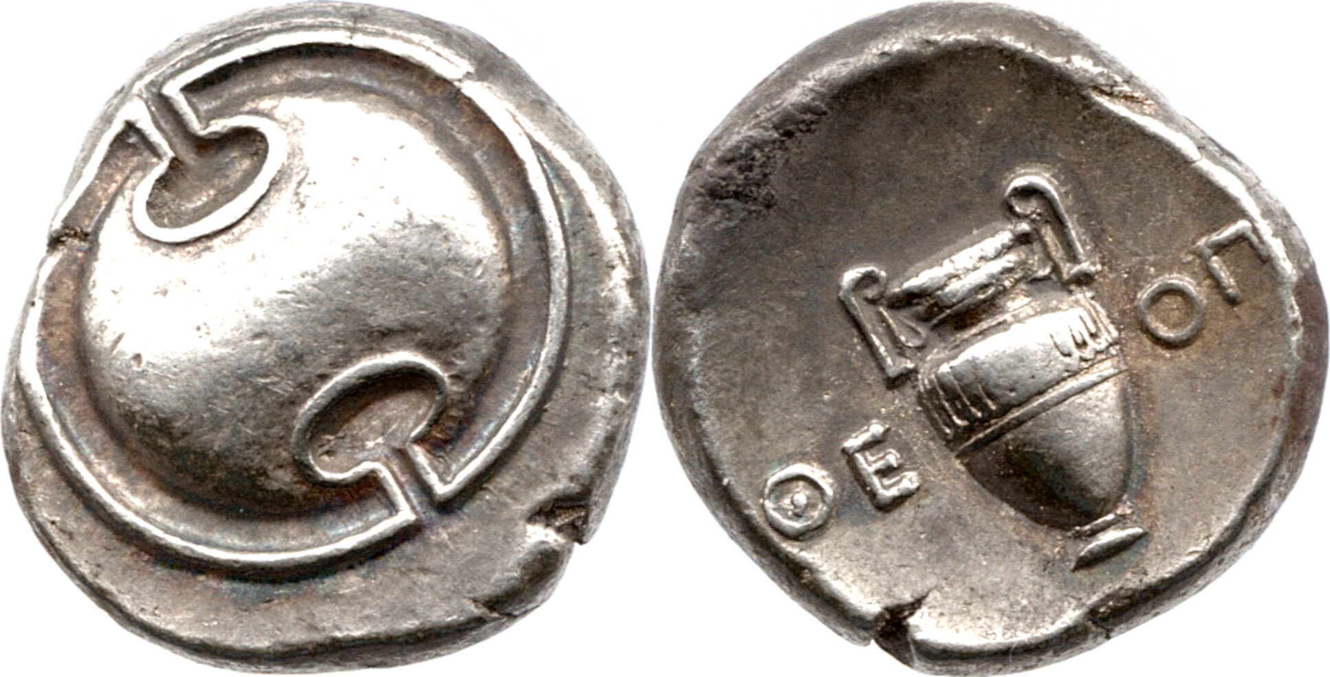 Boiotien Stater 395 338 v. Chr. Boiotischer Schild, Vase, Theben