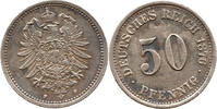 Deutsches Kaiserreich 50 Pfennig Wilhelm I., 1871 - 1888, Typ 1, großer Schild, Stuttgart -