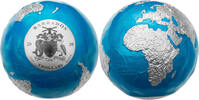 Barbados 5 Dollar Blue Marble Sphere, Silberkugel mit Weltmotiv, 3 oz, 999, Feinsilber