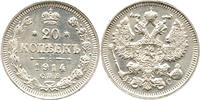 Russland 20 Kopeken Nicholas II, 1894 - 1917, Sankt Petersburg -