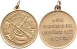 Preußen Bronzemedaille vergoldet, Dem Muthigen gehört die Welt, Feldtasche unter Schwert und Gewehr -