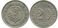 Deutschland 20 Pfennig Wilhelm I., 1871 - 1888, Typ 1, großer Schild, Hamburg -