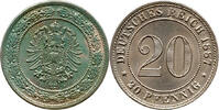 Deutschland 20 Pfennig Wilhelm I., 1871 - 1888, Typ 1, großer Schild, Stuttgart -