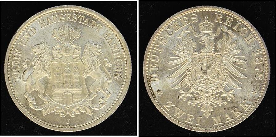 Hamburg 2 Mark 1878 J PCGS MS64 | MA-Shops