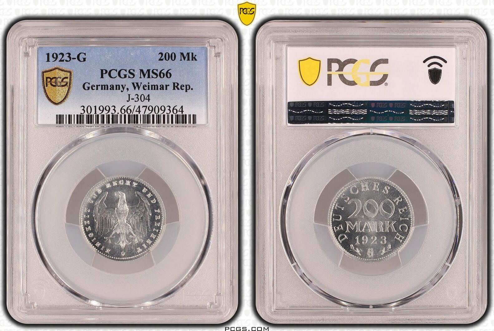 ○ドイツ(ウェストファリア州) 1923年 PCGS MS65 5ミリオン(500万)マルク貨☆ GILT / ハイパーインフレ緊急貨 / 金メッキ☆ トップグレード - 貨幣