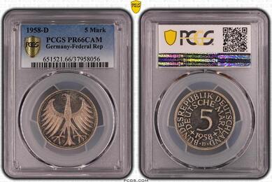 Bundesrepublik Deutschland 5 DM 1958 D PR66CAM. Proof