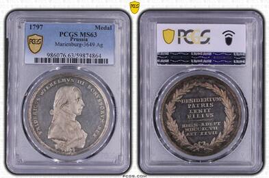 Brandenburg-Preußen Medaille 1797 Friedrich Wilhelm III. 1797-1840. PCGS MS63