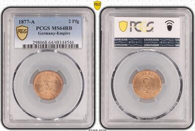 Kleinmünzen 2 Pfennig 1877 A PCGS MS64RB