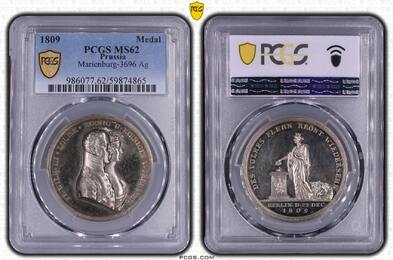 Brandenburg-Preußen Medaille 1809 Friedrich Wilhelm III. 1797-1840. PCGS MS62. Fast Stempelglanz