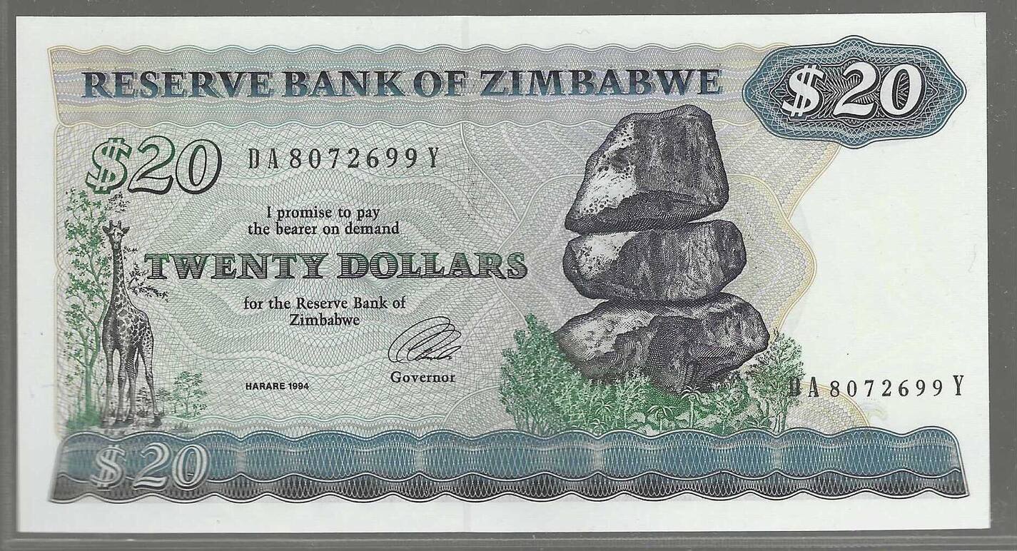 ZIMBABWE 20 Dollars 1994 Serie DA Y Fast NEU AU 55 MA Shops   13835 157. 1 