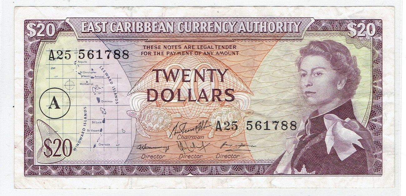 EAST CARIBBEAN STATES 20 DOLLARS (1983) A=ANTIGUA et BARBUDA. Série A
