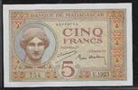 MADAGASIKARA/MADAGASCAR 5 Francs Kopf von JUNO,Königin der Götter.Tête de JUNO Reine des dieux. Alphabet: U.1923 -