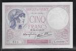 FRANCE . 5 Francs VIOLET. Alphabet: G.64999 . -