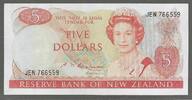NEW ZEALAND. 5 Dollars. REINE ÉLISABETH II . Setie: JEN . -