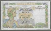 FRANCE. 500 Francs. 03/02/1942. LA PAIX. Alphabet: N.6536 . Sch&ouml;n/sehr s... 27.70 US$  +  43.28 US$ shipping