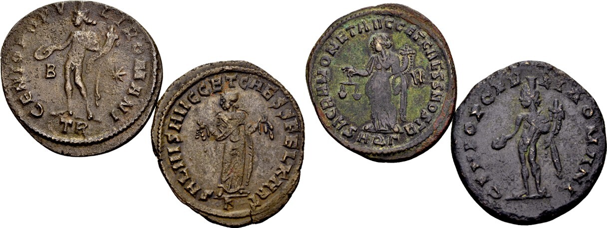 Roman Imperial Follis Lot of 4 Tetrarchic Folles of both duo's of ...