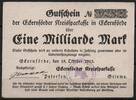  NOTGELD ECKERNF&Ouml;RDE, Kreissparkasse, 1 Milliarde Mark, 15.10.1923,  23.11 US$  +  9.29 US$ shipping