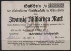   NOTGELD ECKERNF&Ouml;RDE, Kreissparkasse, 20 Milliarden Mark, 15.10.1923,  23.11 US$  +  9.29 US$ shipping