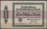   NOTGELD L&Uuml;BECK, Stadt, 1 Million Mark, 11.08.1923,  10.34 US$  +  9.29 US$ shipping
