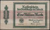  NOTGELD L&Uuml;BECK, Stadt, 1 Million Mark, 11.08.1923,  6.85 US$  +  9.29 US$ shipping
