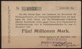   NOTGELD MARNE, Marner Kreditbank, 5 Millionen Mark, 24.09.1923,  23.11 US$  +  9.29 US$ shipping
