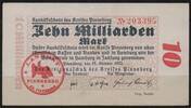   NOTGELD PINNEBERG, Stadt, 10 Milliarden Mark, 25.10.1923,  17.31 US$  +  9.29 US$ shipping