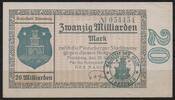   NOTGELD PINNEBERG, Stadt, 20 Milliarden Mark, 25.10.1923,  23.11 US$  +  9.29 US$ shipping