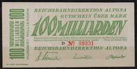   NOTGELD ALTONA, Reichsbahndirektion, 100 Milliarden Mark, 23.10.1923,  23.11 US$  +  9.29 US$ shipping
