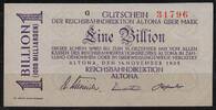   NOTGELD ALTONA, Reichsbahndirektion, 1 Billion Mark, 14.11.1923,  32.41 US$  +  9.29 US$ shipping