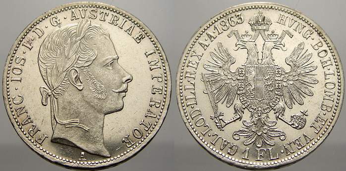 Florin Gulden 1863 A Haus Habsburg Franz Joseph I 1848 1916