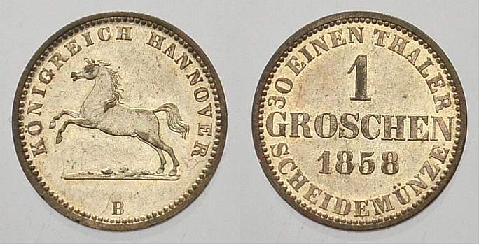 Braunschweig-Calenberg-Hannover Groschen 1858 B Georg V. 1851-1866. AU ...