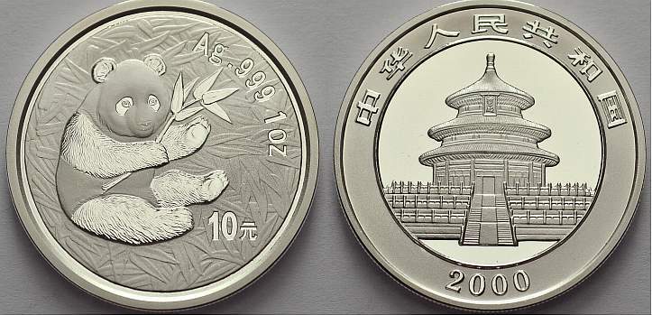 China 10 Yuan (Panda) 2000 Volksrepublik seit 1955. BU | MA