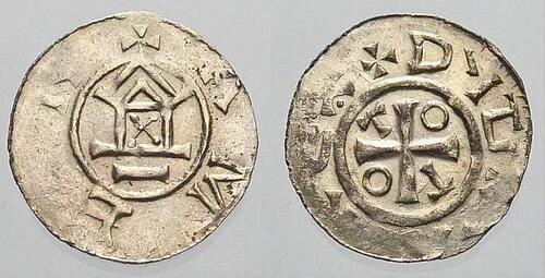 Goslar, königliche Münzstätte Denar Otto III. und seiner Beraterin und Großmutter Adelheid. 983-1002