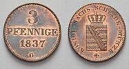 Sachsen-Albertinische Linie Cu 3 Pfennige Friedrich August II. 1836-1854. -