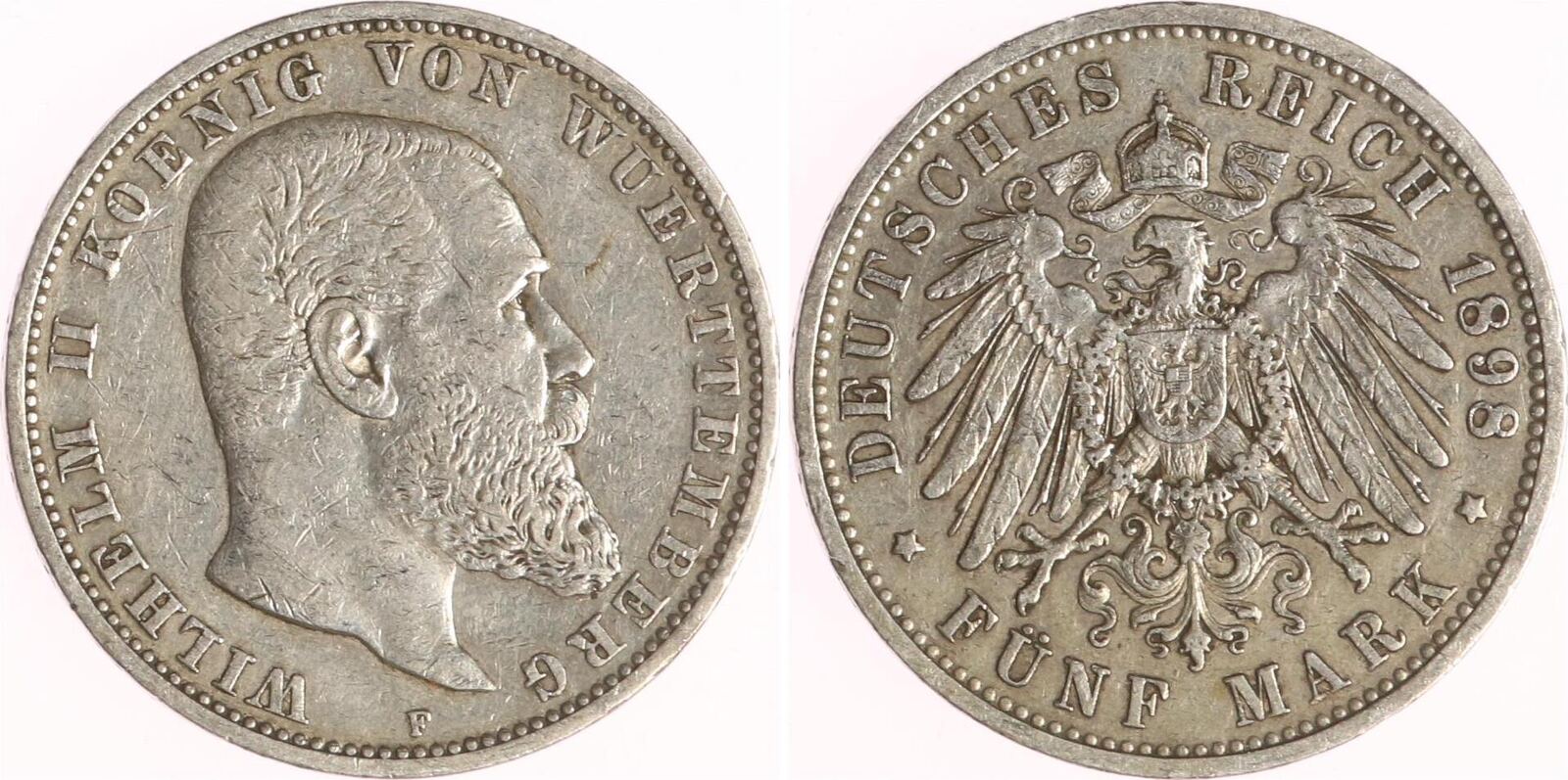 Württemberg 5 Mark 1898 F Wilhelm II. 1891-1918. VF | MA-Shops