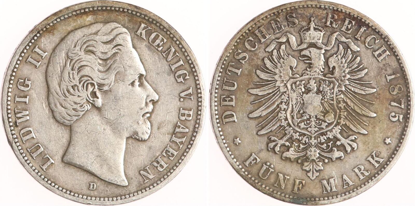 Bayern 5 Mark 1875 D Ludwig II. 1864-1886. VF | MA-Shops