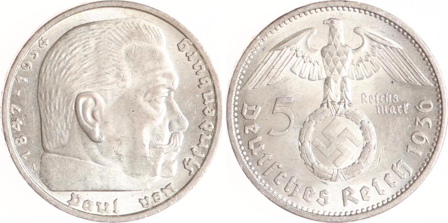 Drittes Reich 5 Reichsmark 1936 A Paul Von Hindenburg - Mit Hakenkreuz ...