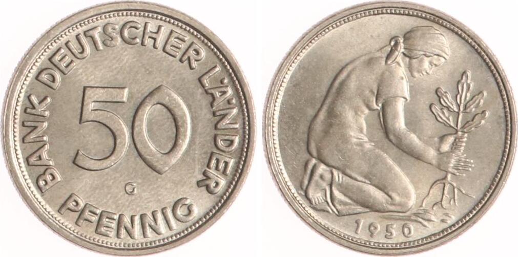 50 Pfennig Bank Deutscher Länder Ohne Jahreszahl Bundesrepublik Deutschland 50 Pfennig 1950 G Bank Deutscher Länder. CH