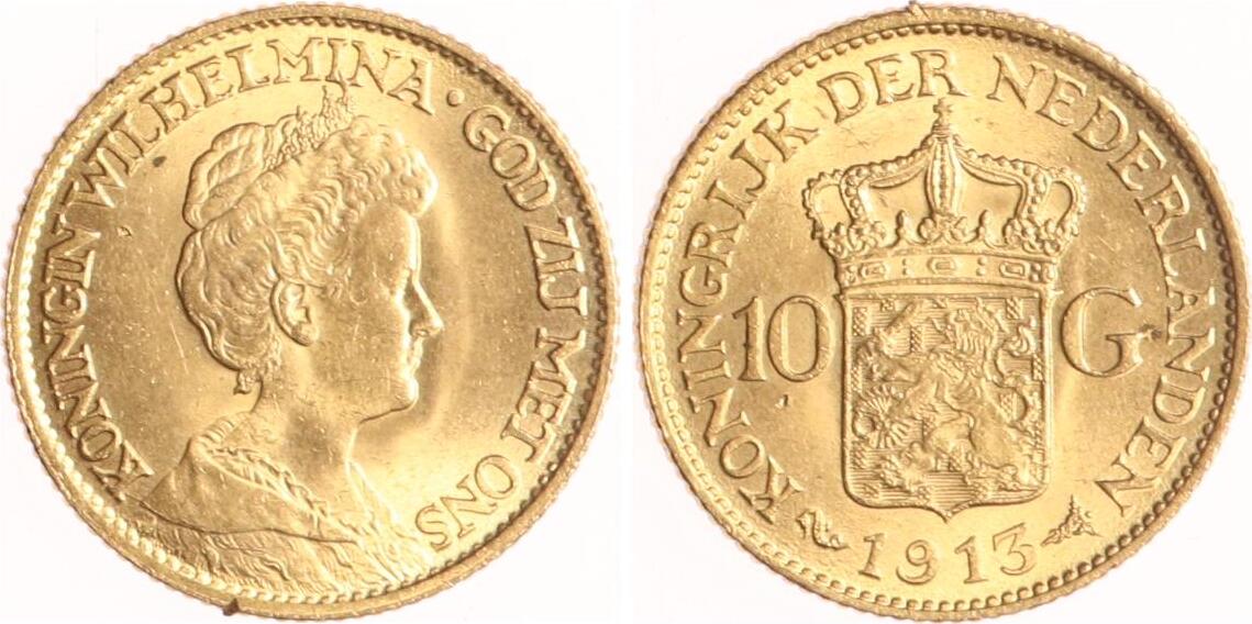 Niederlande 10 Gulden 1913 Wilhelmina 1890-1948. UNC- | MA-Shops