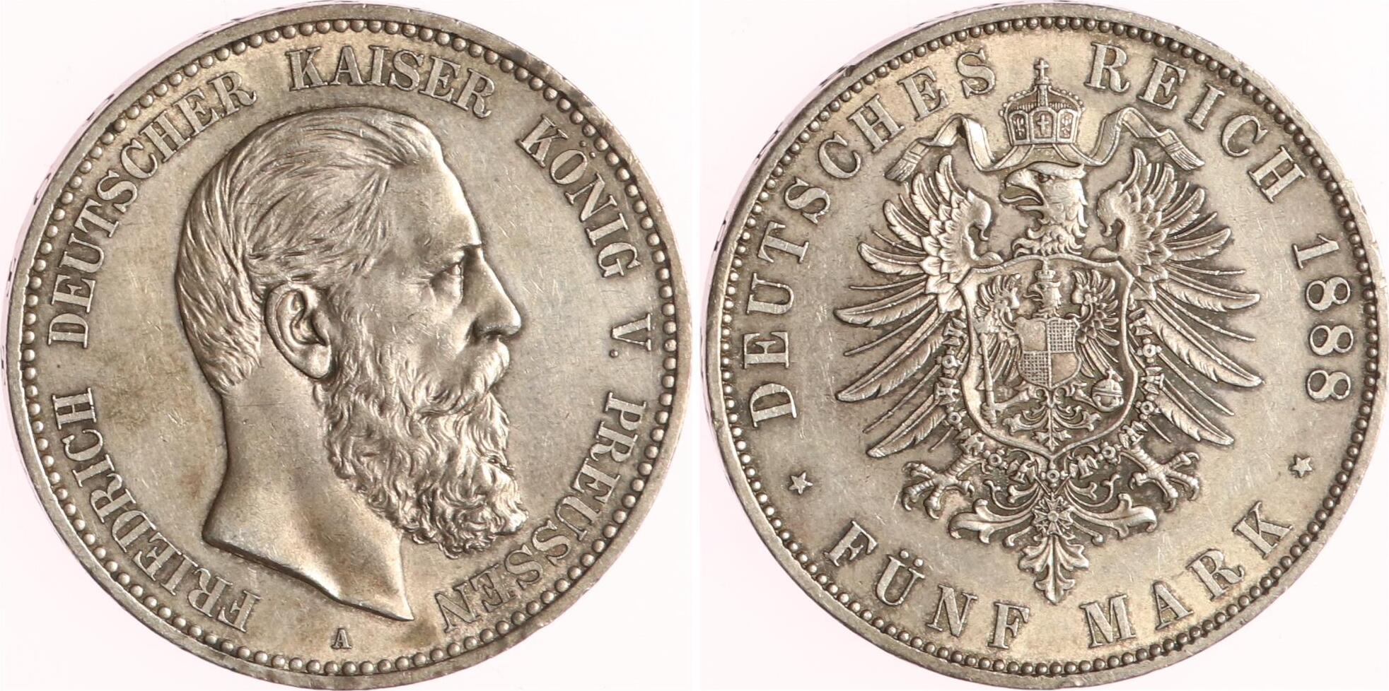 Preussen 5 Mark 1888 A Friedrich III 1888 EF MA Shops Preussen 5 Mark 1888 A Friedrich III 1888 EF MA Shops